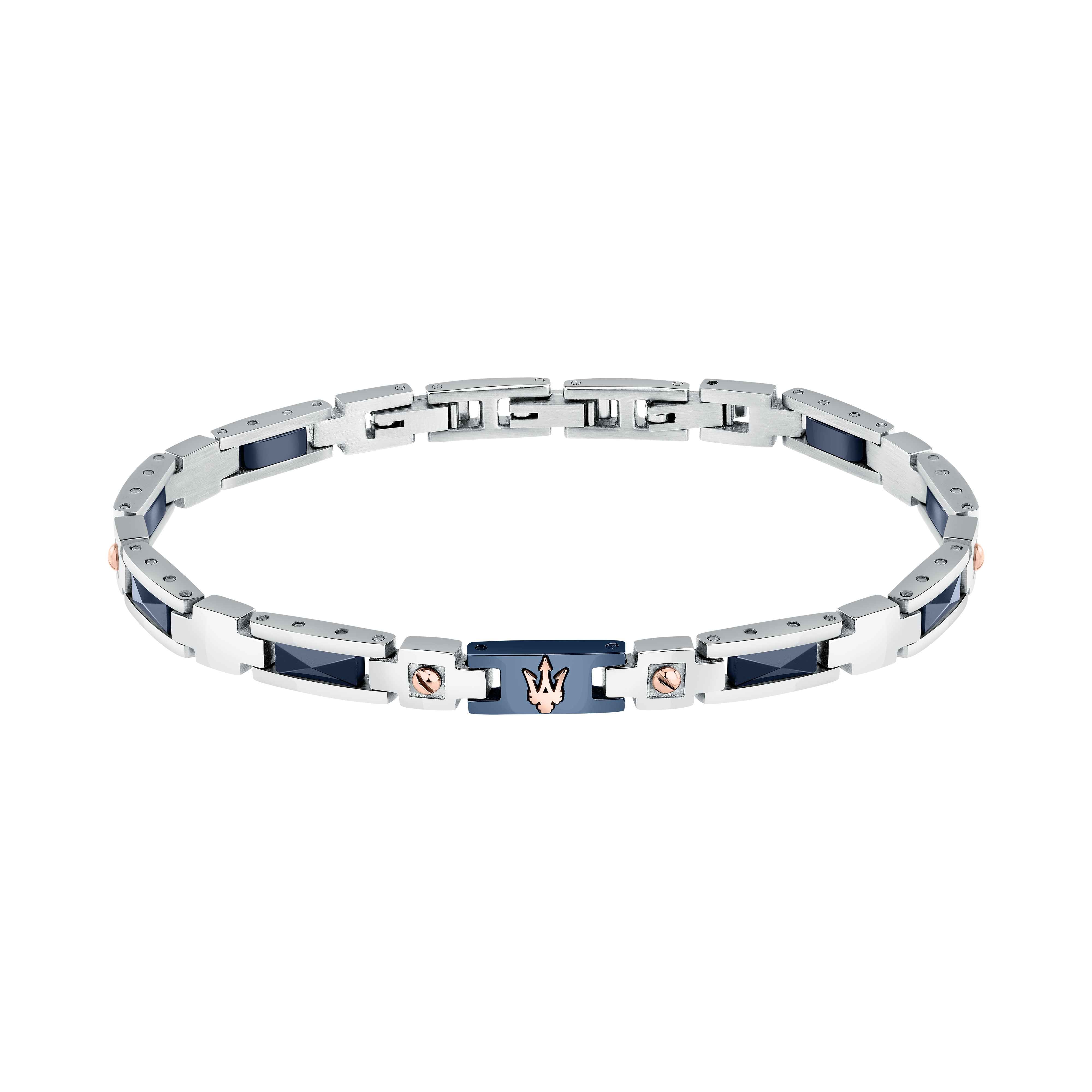 Bracciale Uomo Maserati Acciaio Ceramica Blu Logo Viti Rosè JM523ATZ33