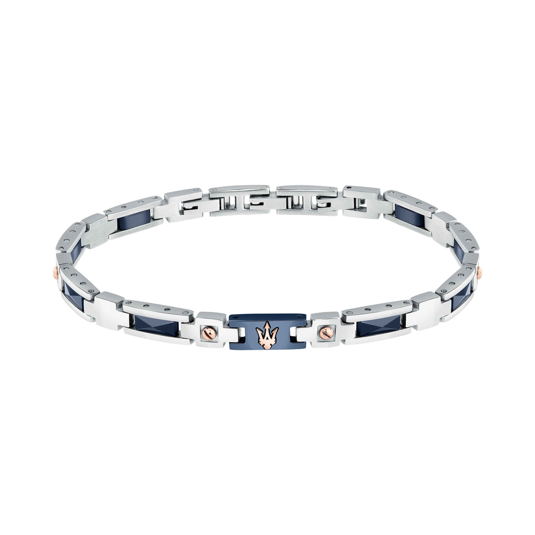 Bracciale Uomo Maserati Acciaio Ceramica Blu Logo Viti Rosè JM523ATZ33