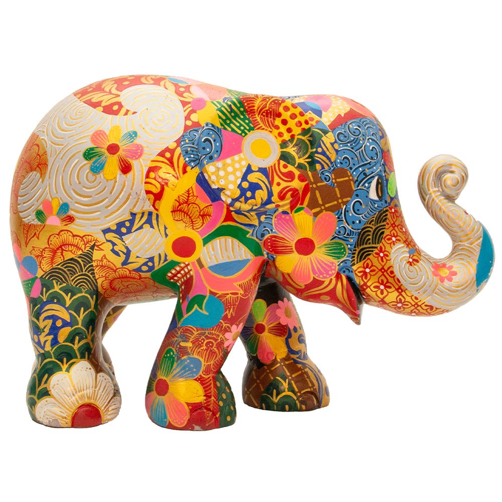 Scultura Elefante Onlylux Sarong 20 cm Resina Dipinto A Mano 8858831261341