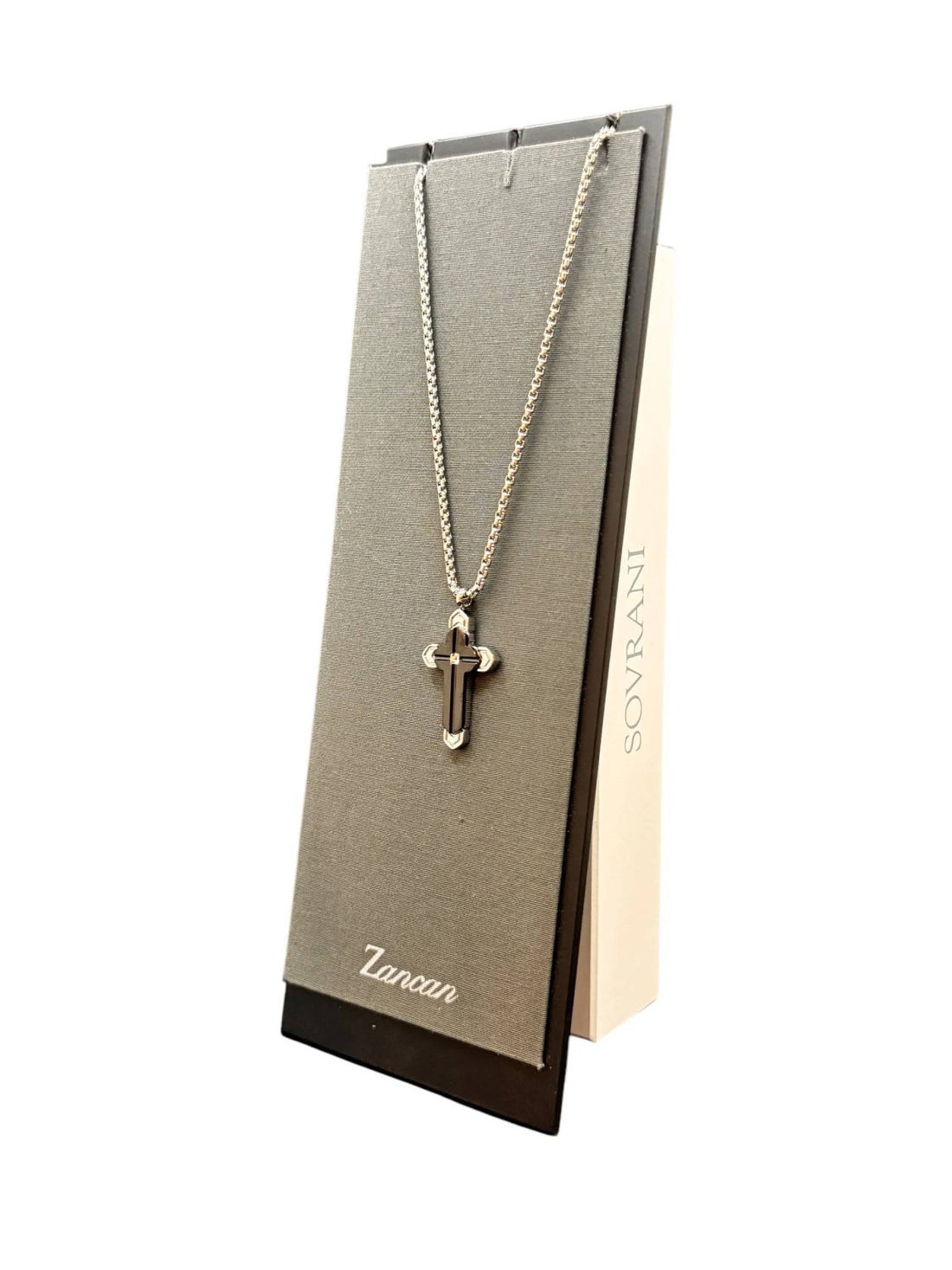 Collana Uomo Zancan Acciaio Croce Zirconi Bianchi EHC213