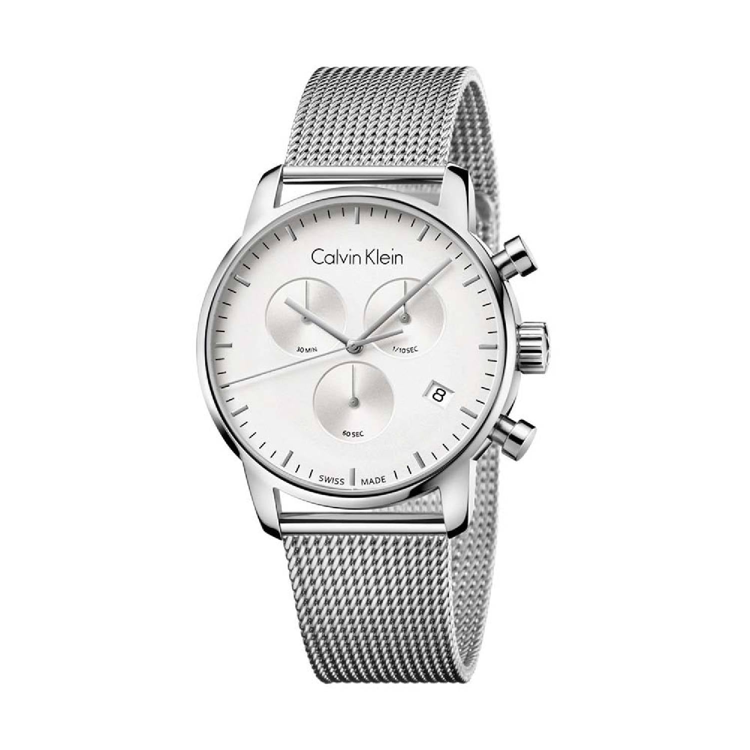 Orologio Uomo Acciaio Calvin Klein Quarzo Cronografo Data Bianco Maglia Milano