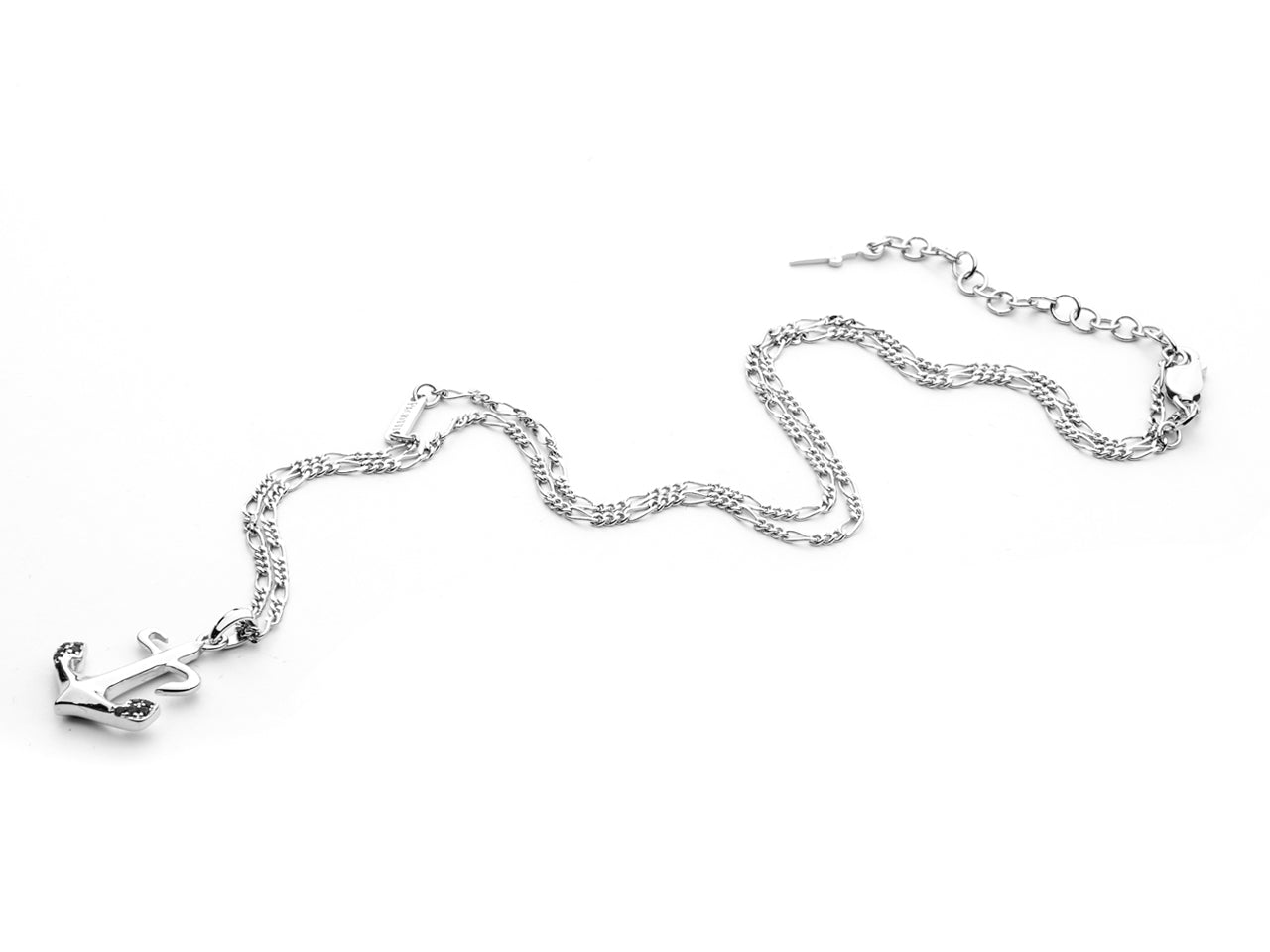 Collana Uomo Cesare Paciotti Argento 925 Ancora Pendente Zirconi Neri JPCL2305B