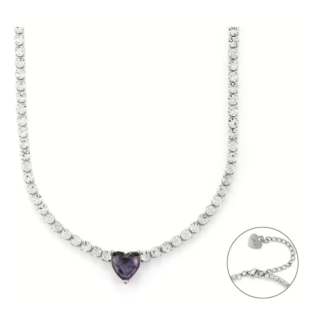 Collana Tennis Donna 4US Cesare Paciotti Acciaio Zirconi Cuore Viola 4UBR6263W