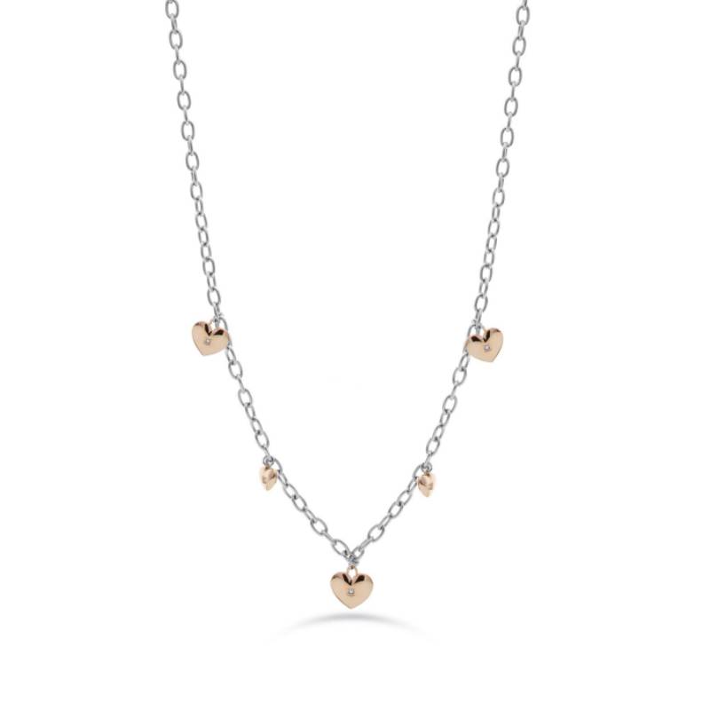 Collana Donna Liu Jo Acciaio Cuori Rosè Zirconi Bianchi LJ2323