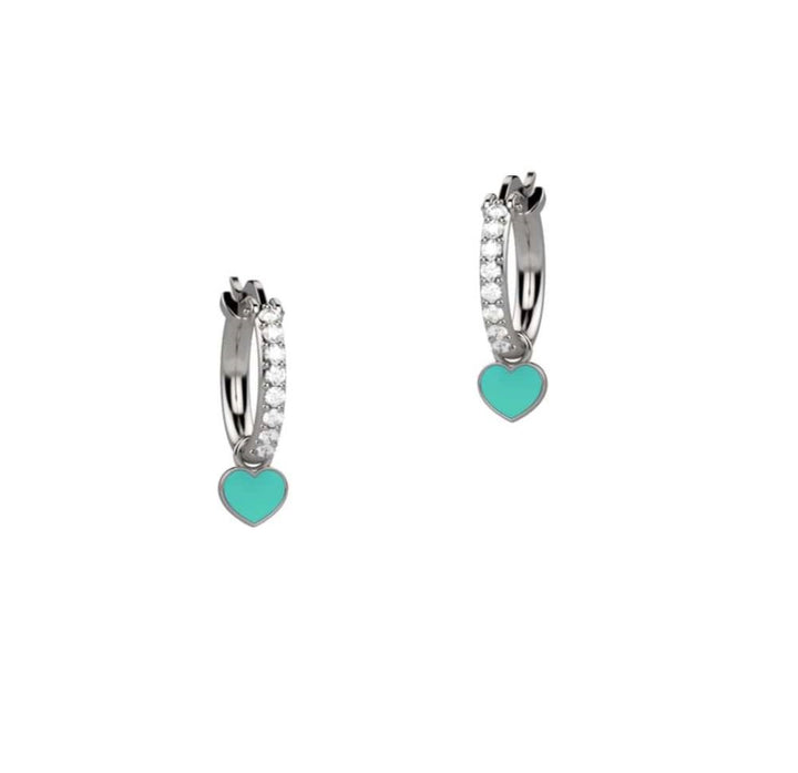 Orecchini Bambina Nanàn Argento 925 Cerchio Zirconi cuore Smalto Verde Acqua NAN0368