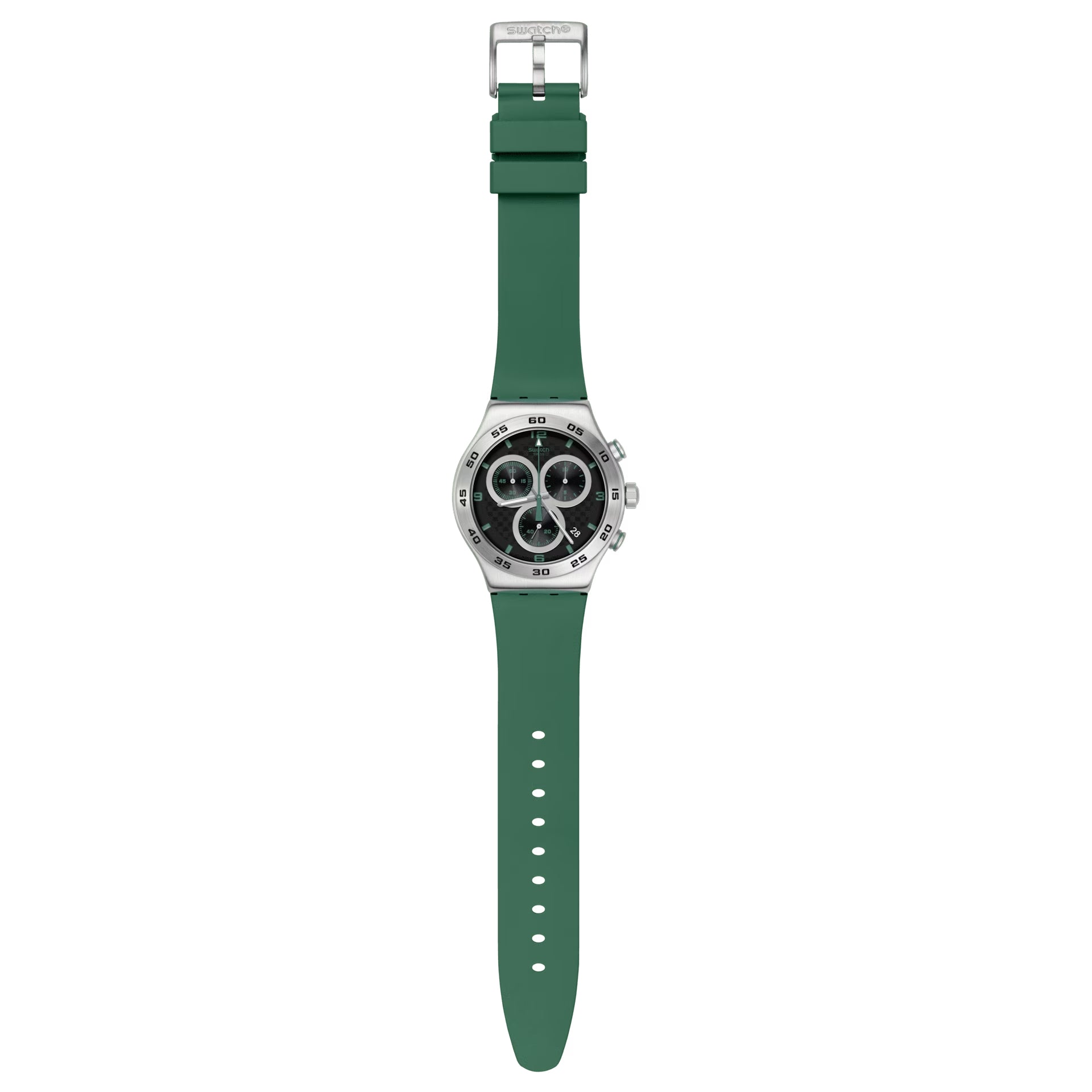 Orologio Uomo Swatch Quarzo Cronografo Data Carbonic Green Acciaio Gomma YVS525