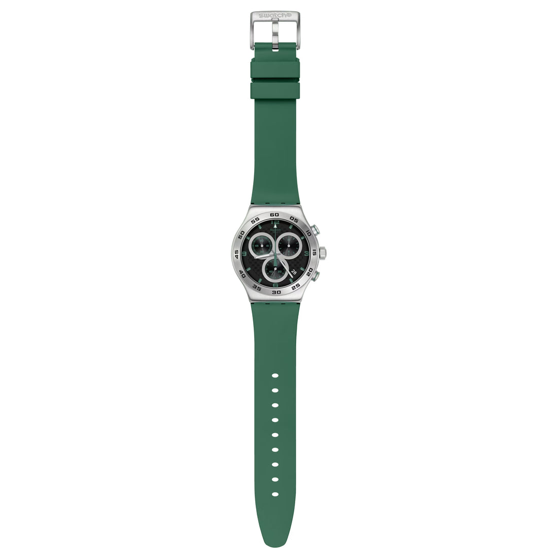 Orologio Uomo Swatch Quarzo Cronografo Data Carbonic Green Acciaio Gomma YVS525