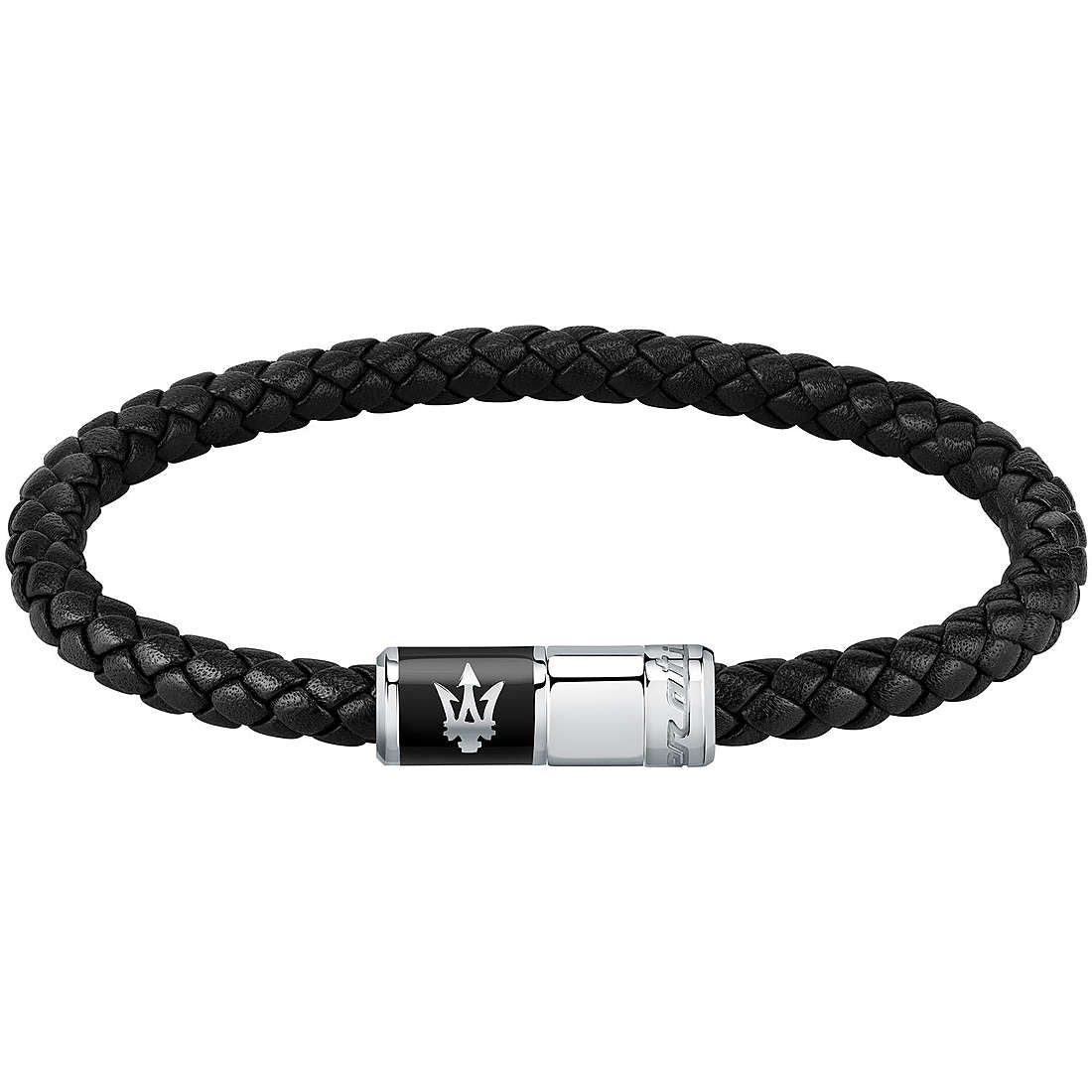 Bracciale Uomo Maserati Acciaio E Pelle Nera JM222AVE07