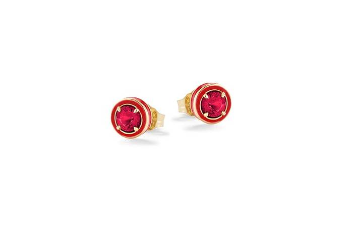 Orecchini Bambina Nanàn Argento Dorato 925 Punto Luce Rosso Zirconi NAN0501