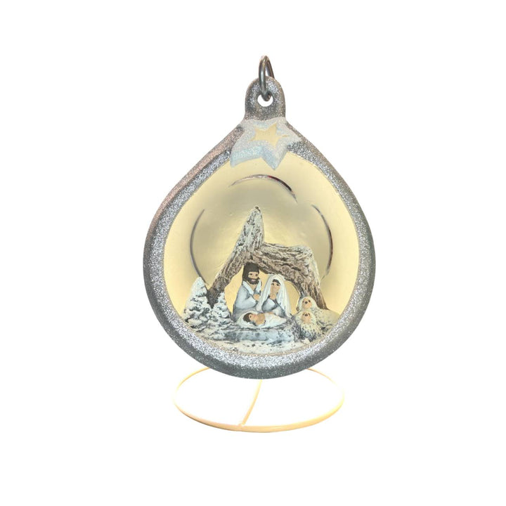 Sfera Di Natale Con Natività Ceramex Led Silver Glitter 18 cm 3049.22