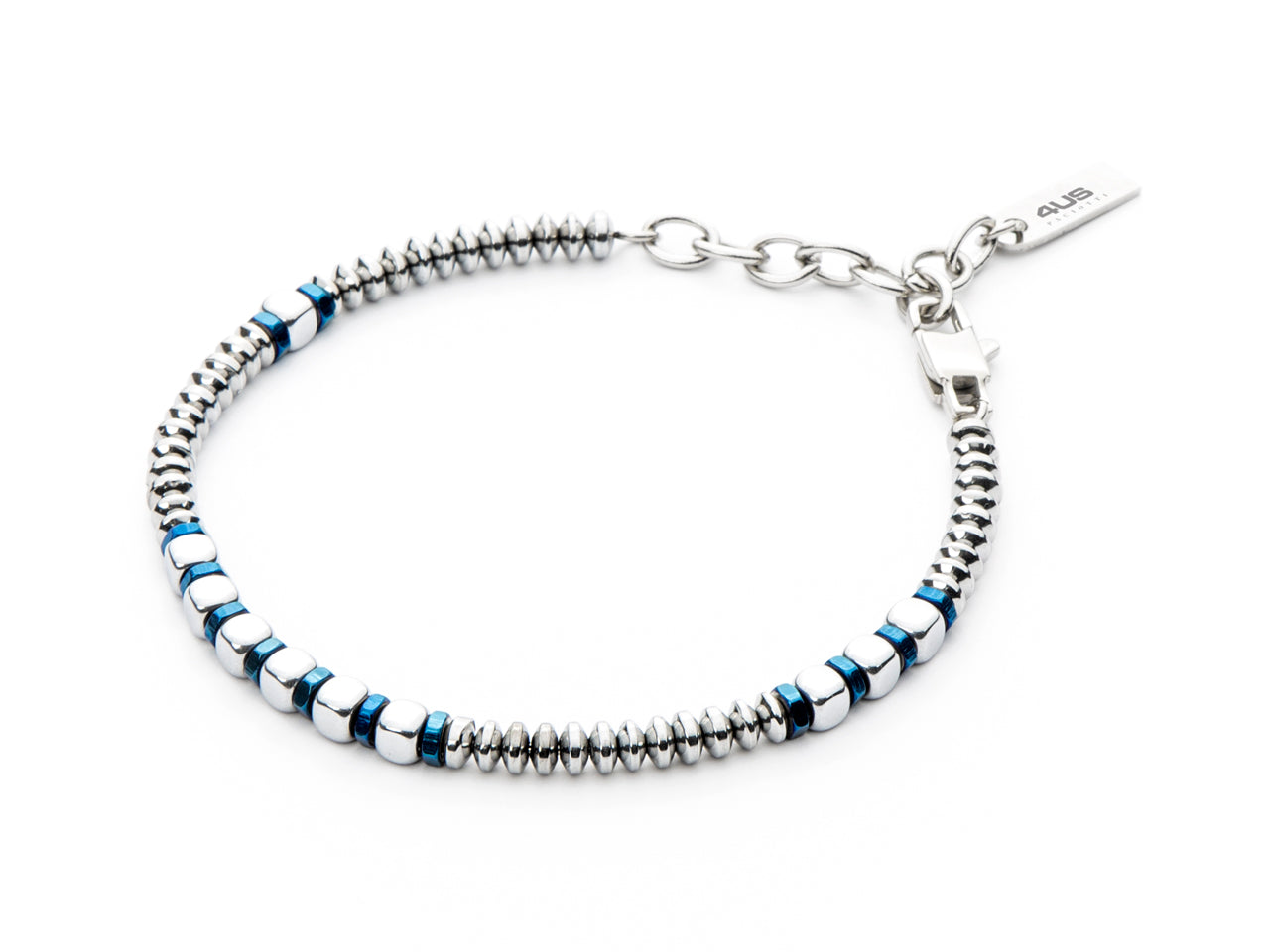 Bracciale Uomo 4US Cesare Paciotti Acciaio Catena Pallini Blu Cubetti Lucidi 4UBR4951