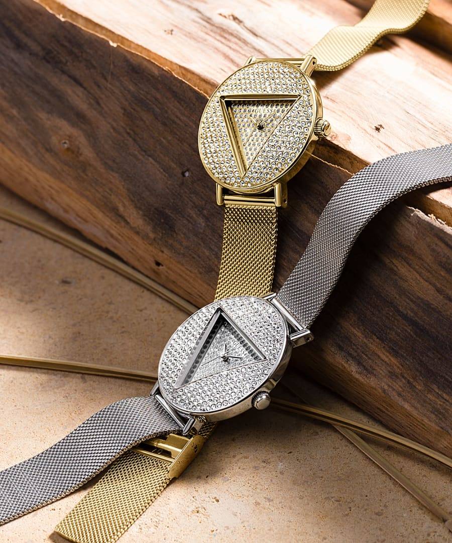 Orologio Donna Guess Quarzo Solo Tempo Zirconi Acciaio Dorato Maglia Milano GW0477L2