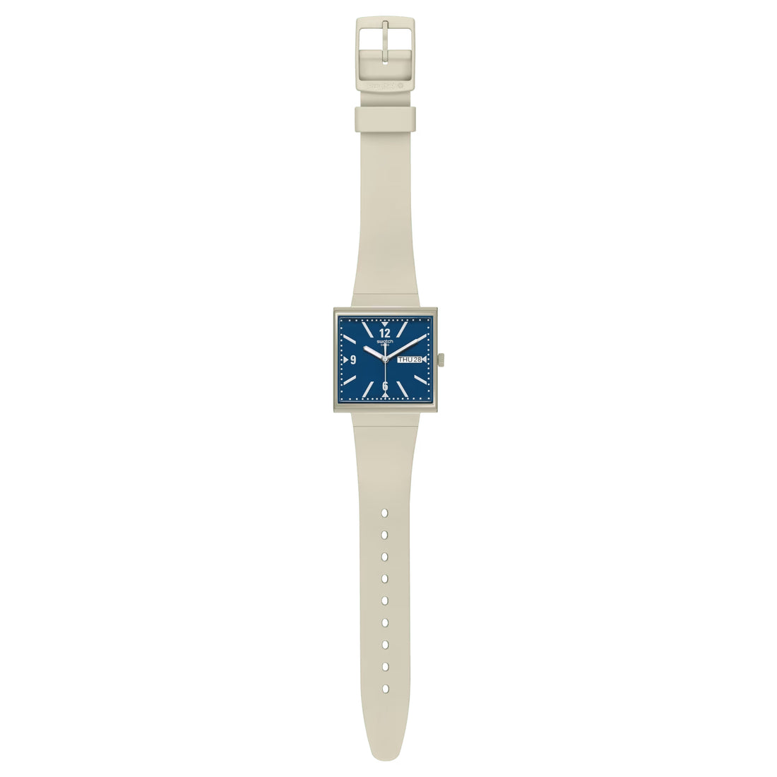 Orologio Unisex Swatch What IF Cassa Quadrata Beige Quarzo Doppia Data Blu SO34T700