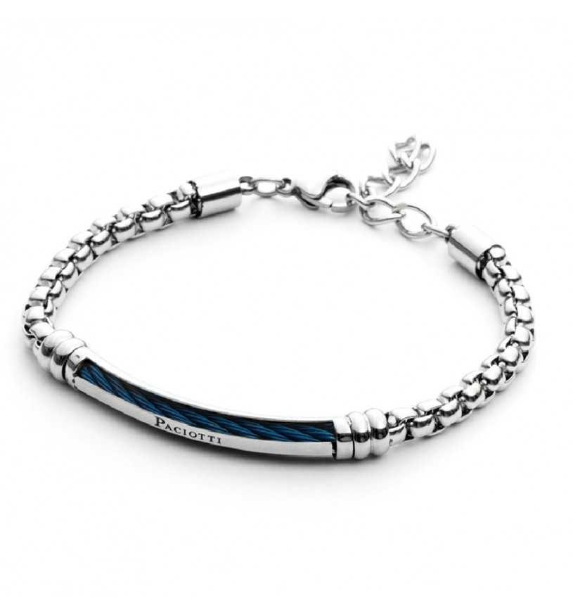 Bracciale Uomo 4US Cesare Paciotti acciaio Bianco con centrale rigido colore PVD blu 4UBR3803