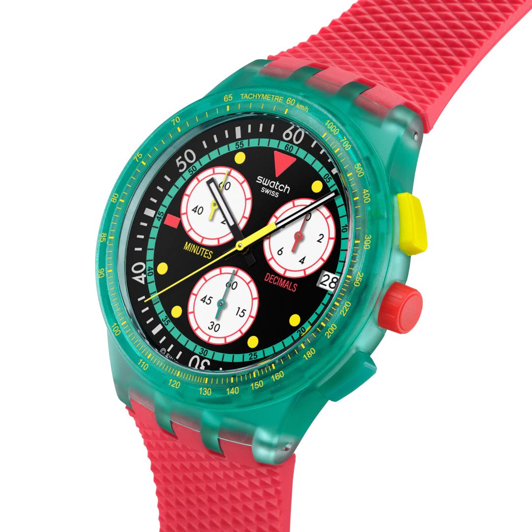 Orologio Unisex Swatch Neon Emerald Chrono 1990 Rosso Data SUSG409