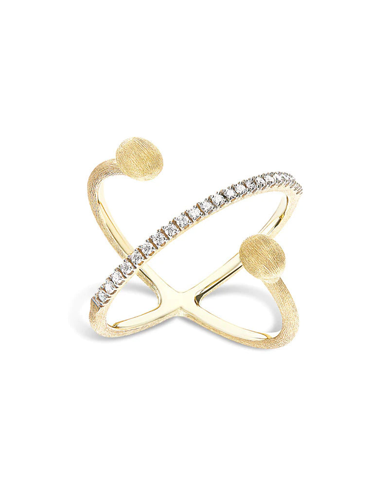 Anello Donna Nanis Oro Giallo 18 KT Incrocio Diamanti Pepite Satinate AS8-583-GG-IN