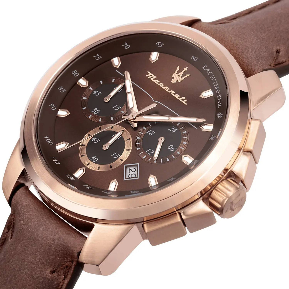 Orologio Uomo Maserati Acciaio Rosè Pelle Marrone Successo Cronografo Quarzo R8871621012