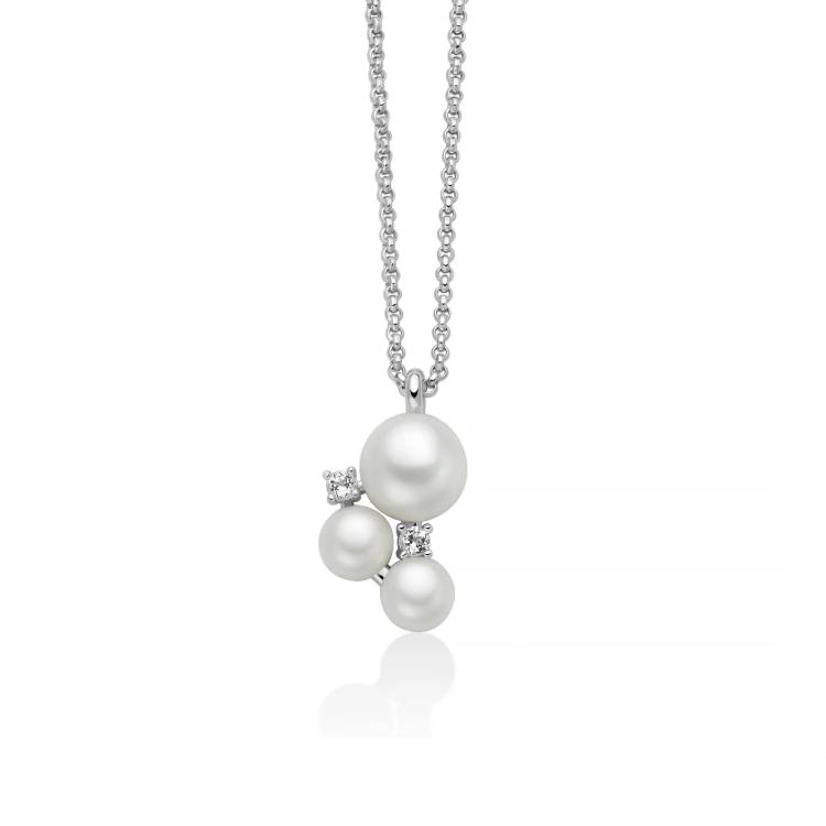 Collana Donna Miluna Andromeda Argento 925 Pendente Perle Topazi Bianchi PCL6797