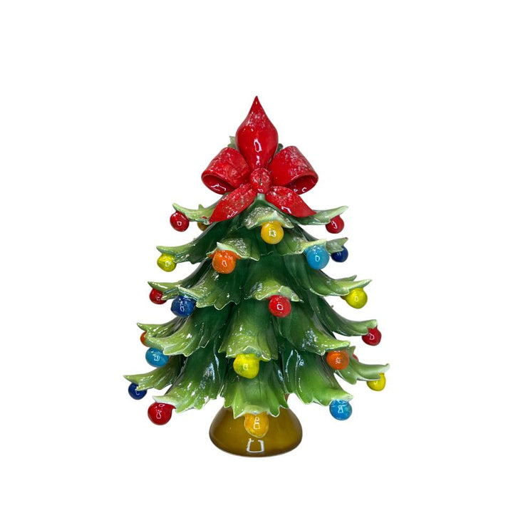 Albero di Natale Capodimonte Innevato Palline Colorate Fiocco 18cm CAP28