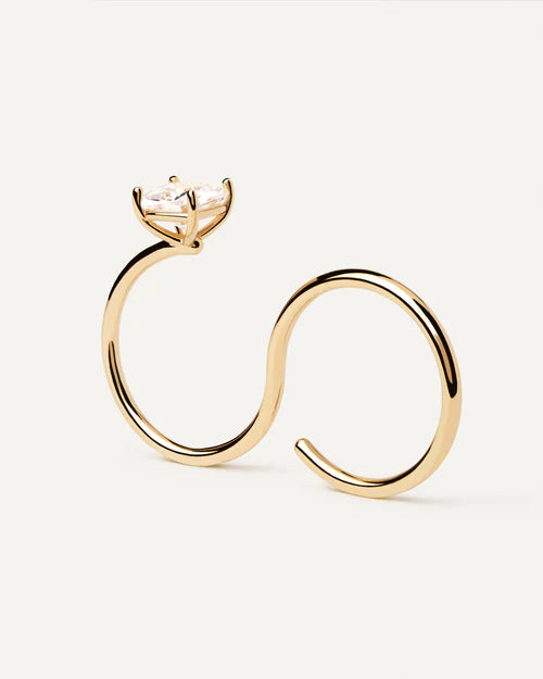 Anello Donna PDPaola Argento Dorato 925 Doppio Dito Zircone Bianco AN01-A27-12