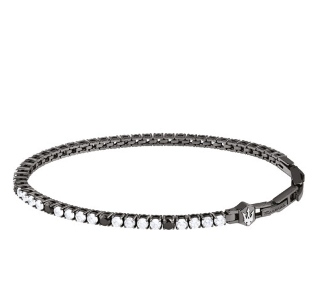Bracciale Uomo Tennis Acciaio PVD Nero  Zirconi Neri e bianchi JM425AVC09