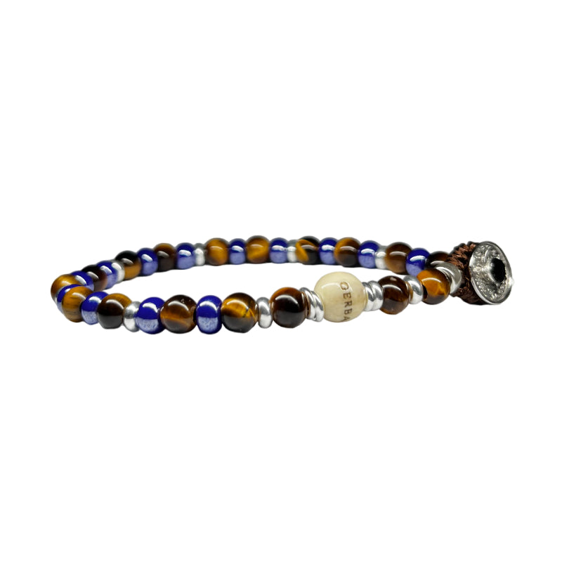 Bracciale Unisex Gerba Argento 925 Pietre Occhio Di Tigre Marrone Blu COD.44