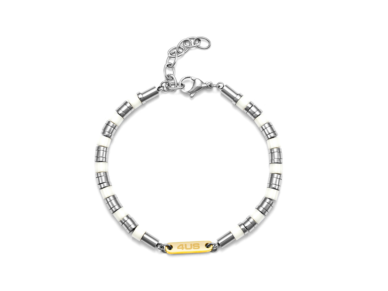 Bracciale Uomo 4US Cesare Paciotti Acciaio Lucido Cilindri Ceramica bianca 4UBR5617