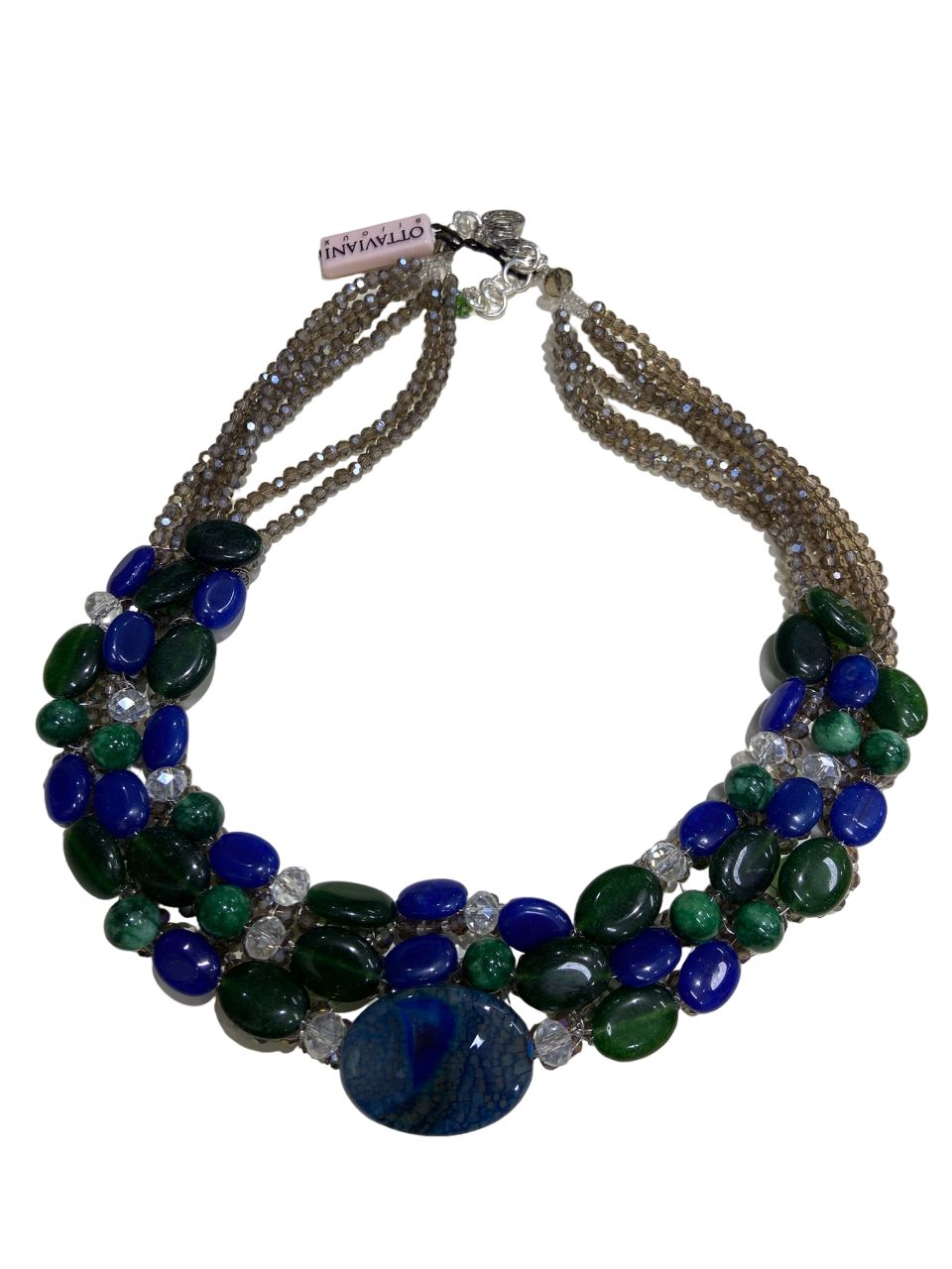 Collana Donna Ottaviani Bronzo Multi Filo Pietra Strass con Agata verde e blu 500814C