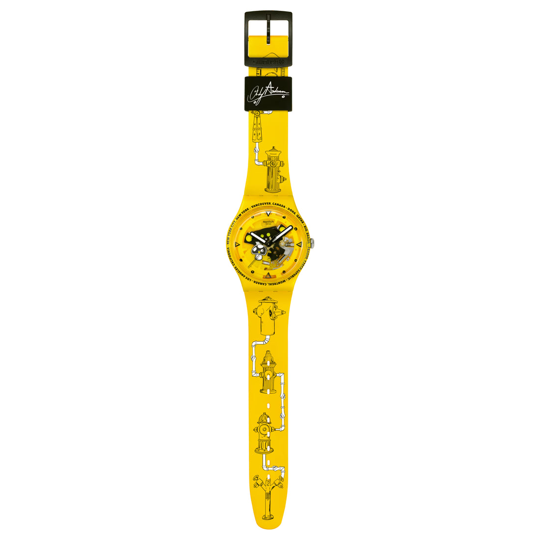 Orologio Unisex Swatch TIME WITH ANDY ANDERSON Nero SCheletrato Giallo SO29J101