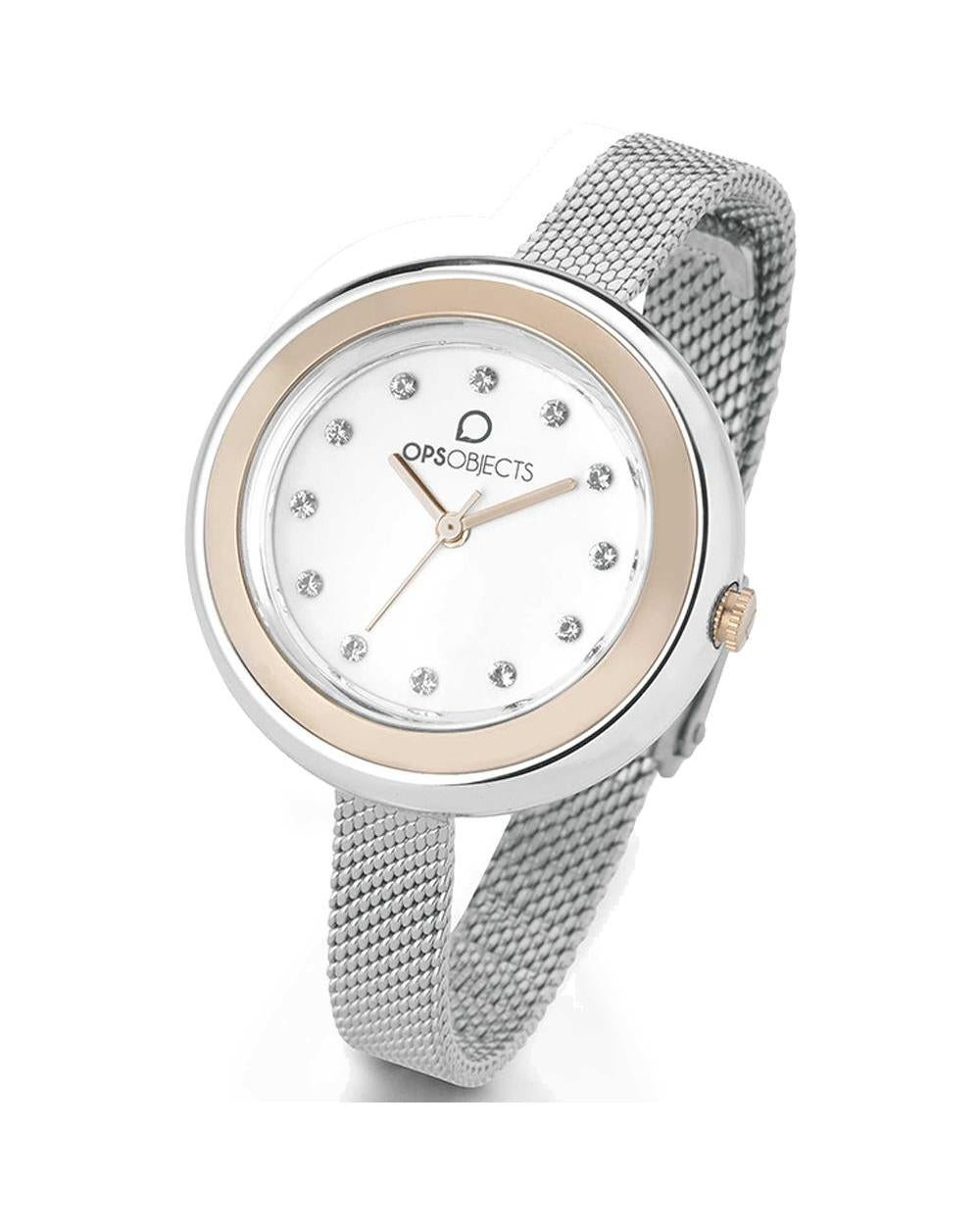 Orologio Donna Acciaio Ops Objects-Bon Lux Quarzo Dorato Solo Tempo Zirconi