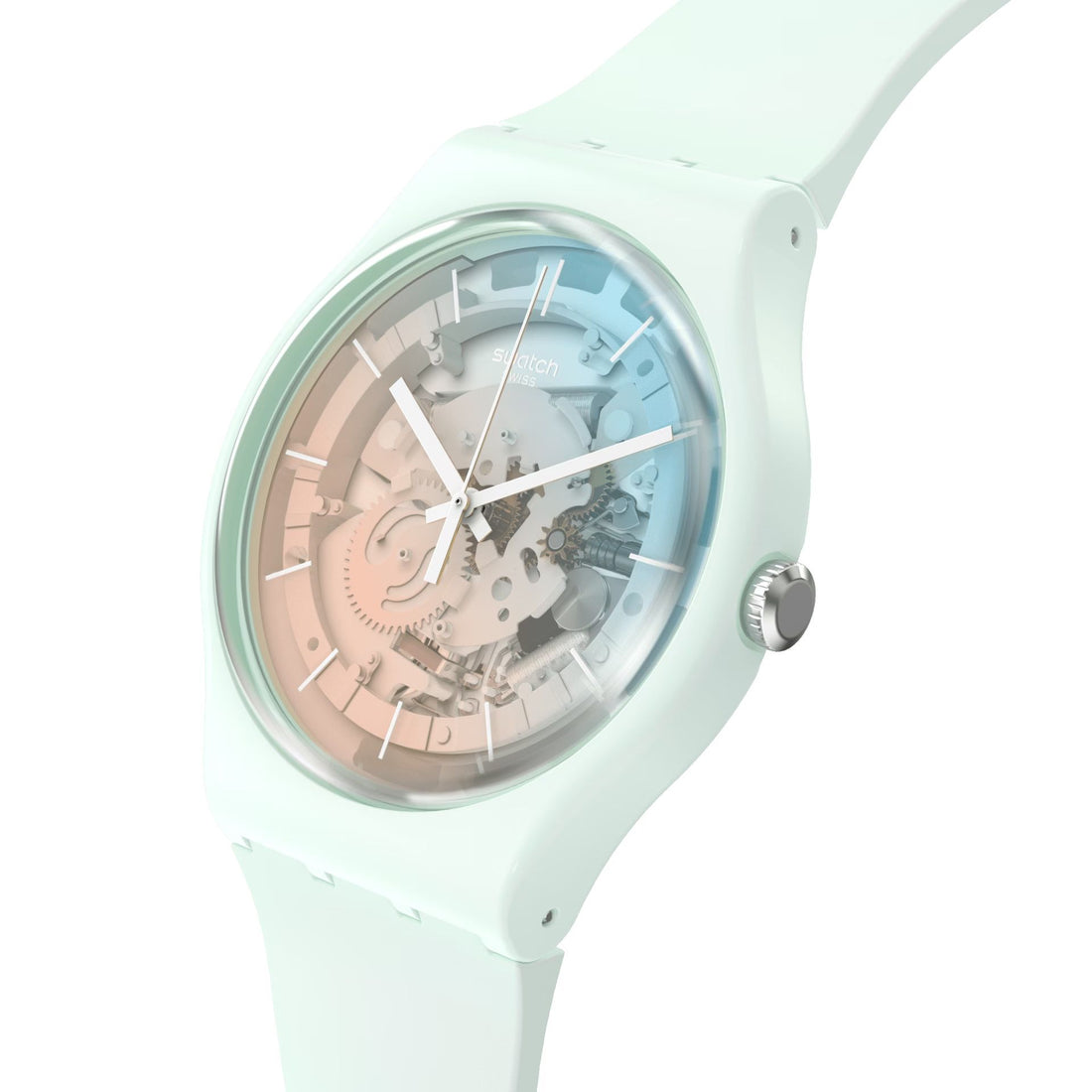 Orologio Unisex Swatch Fleetingly Iceblue Quarzo Solo Tempo Scheletrato SO32S101