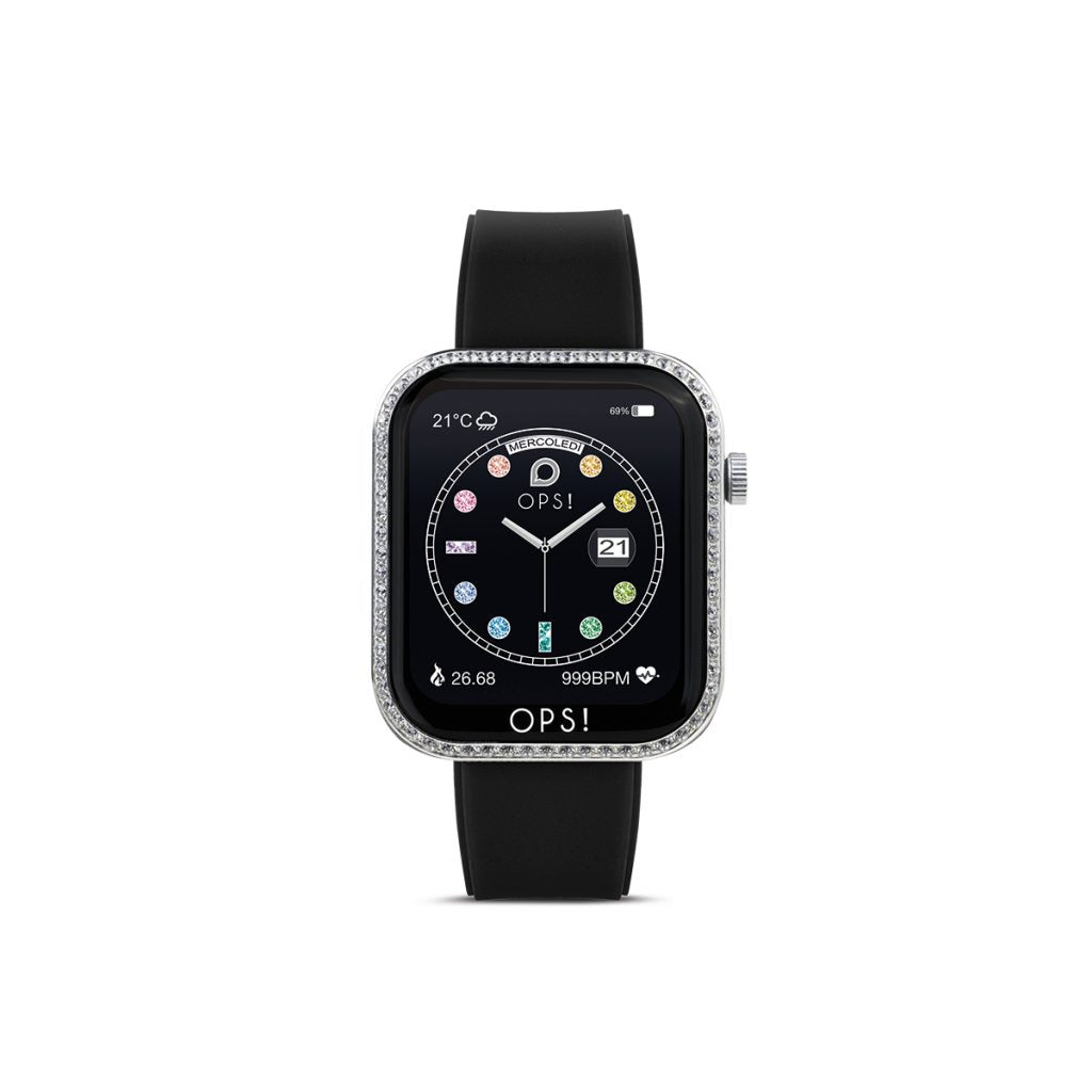 Orologio Donna Ops Smartwatch Call Diamonds Nero Zirconi Bianchi OPSSW-40