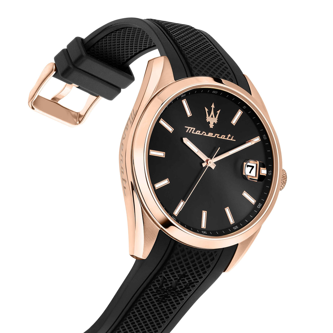Orologio Uomo Maserati Acciaio Rosè Gomma Quarzo Solo Tempo Data Nero R8851151002
