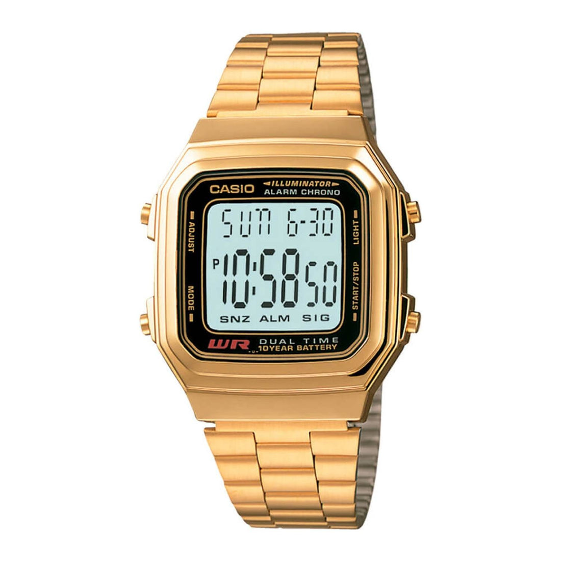 Orologio Uomo Acciaio Casio Vintage Digitale Quarz Dorato A178WGA-1ADF Dual Time