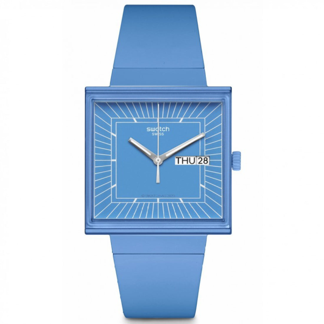 Orologio Unisex Swatch What IF Cassa Quadrata Blu Quarzo Doppia Data SO34S700