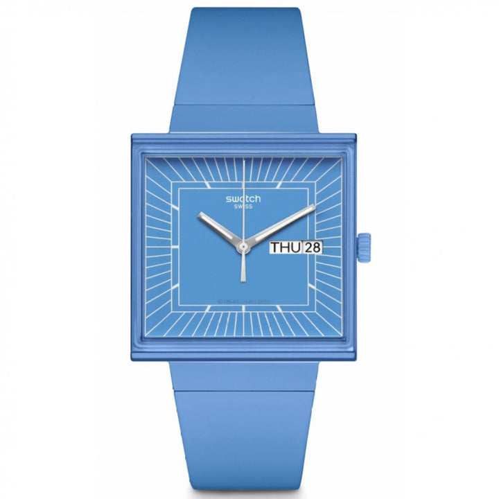 Orologio Unisex Swatch What IF Cassa Quadrata Blu Quarzo Doppia Data SO34S700