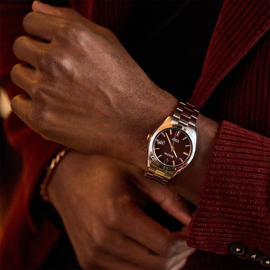 Orologio Uomo Bulova Surveyor Automatico Bordeaux Acciaio 98B422