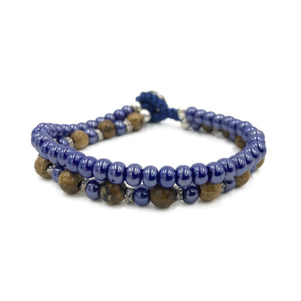 Bracciale Unisex Gerba Argento 925 Doppio Giro Pietre Blu Murrine Rosse DW06