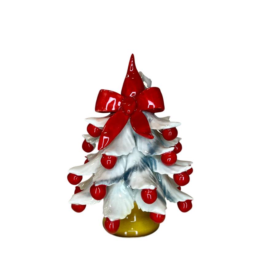 Albero di Natale Capodimonte Bianco Palline Rosse Fiocco Rosso 13cm CAP22
