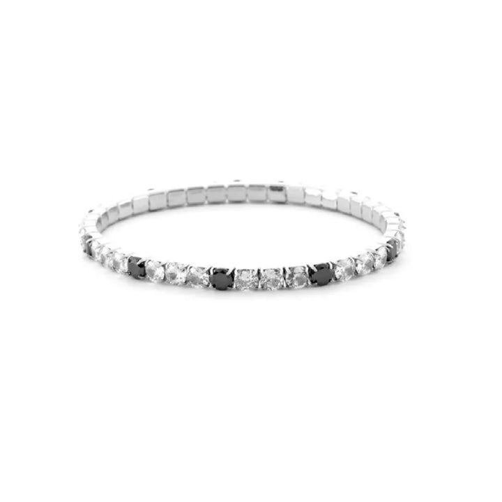 Bracciale Donna 4US Cesare Paciotti Tennis Acciaio Zirconi Neri e Bianchi a molla 4UBR6660W