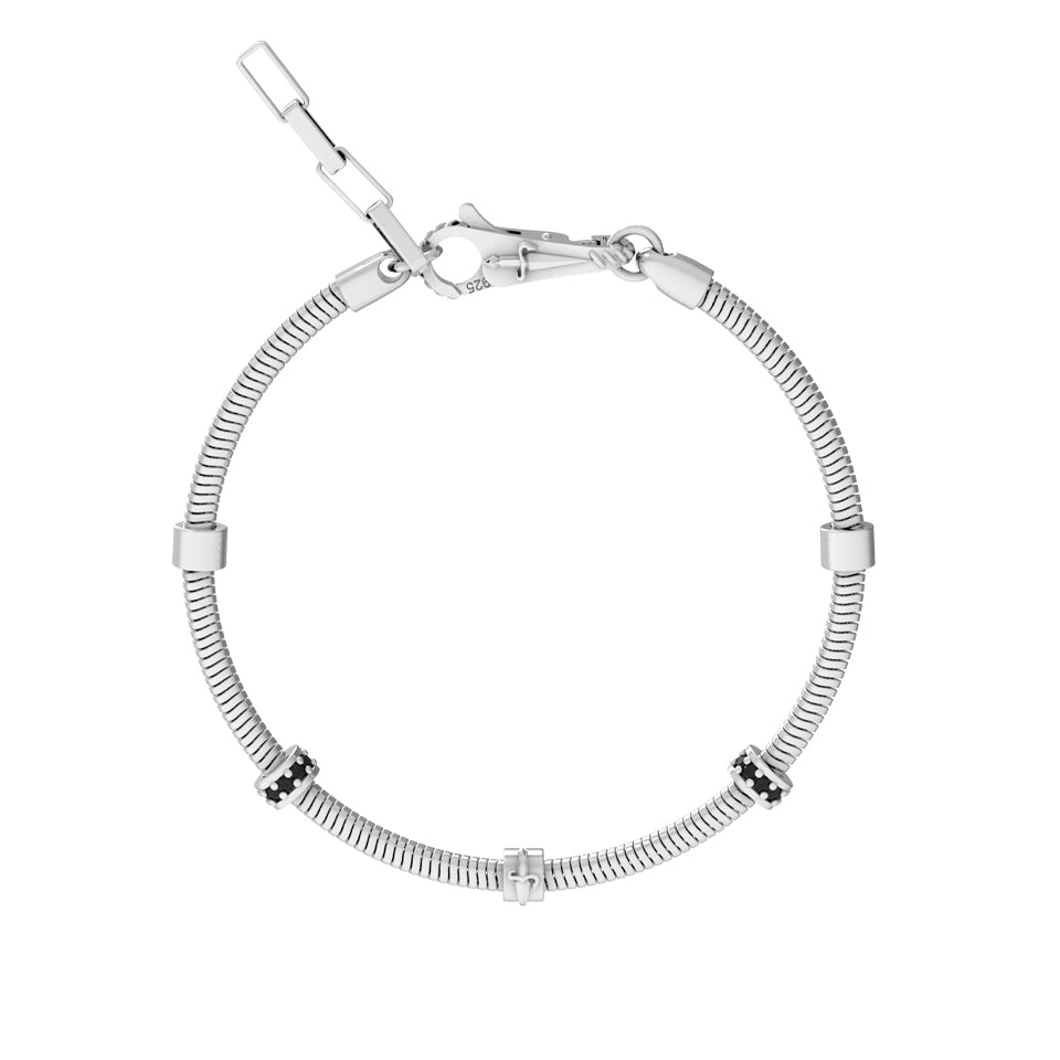 Bracciale Uomo Cesare Paciotti Argento Coda Di Topo Spinelli Neri JPBR5083B