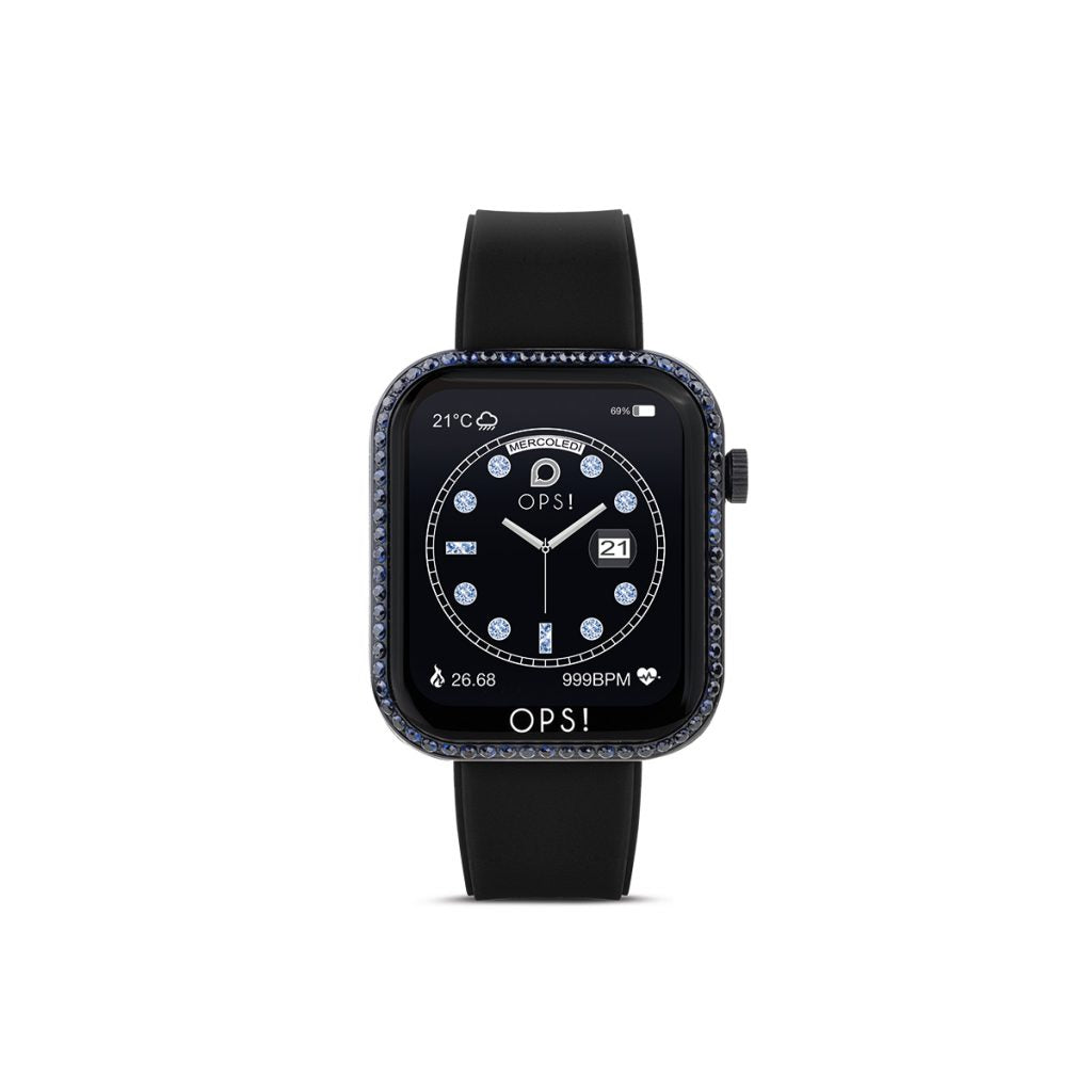 Orologio Donna Ops Smartwatch Call Diamonds Nero Zirconi Blu OPSSW-37