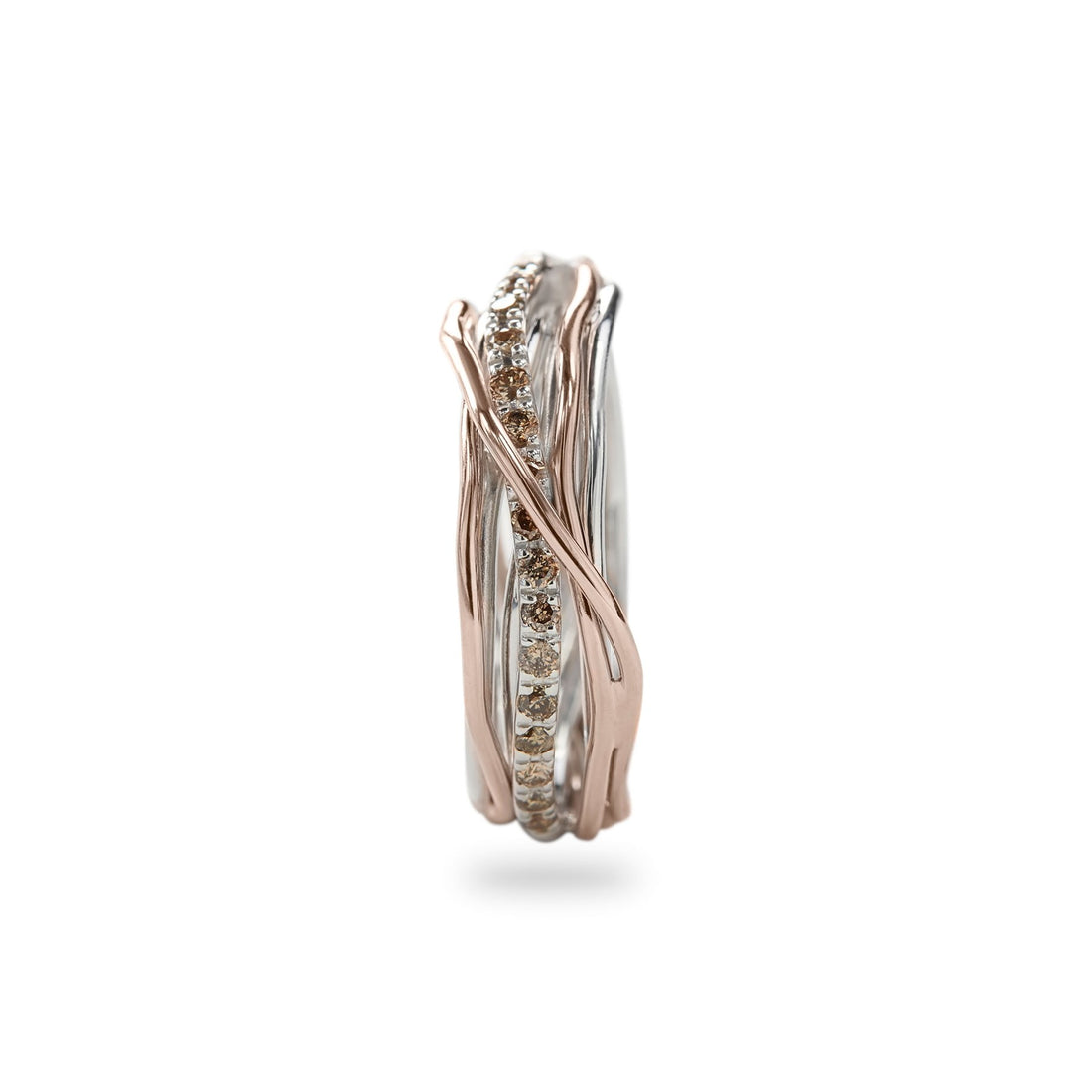 Anello Donna Filo della Vita 7 Fili Oro Rosa 9 KT Diamanti Brown Mis 17 AN7ARBR
