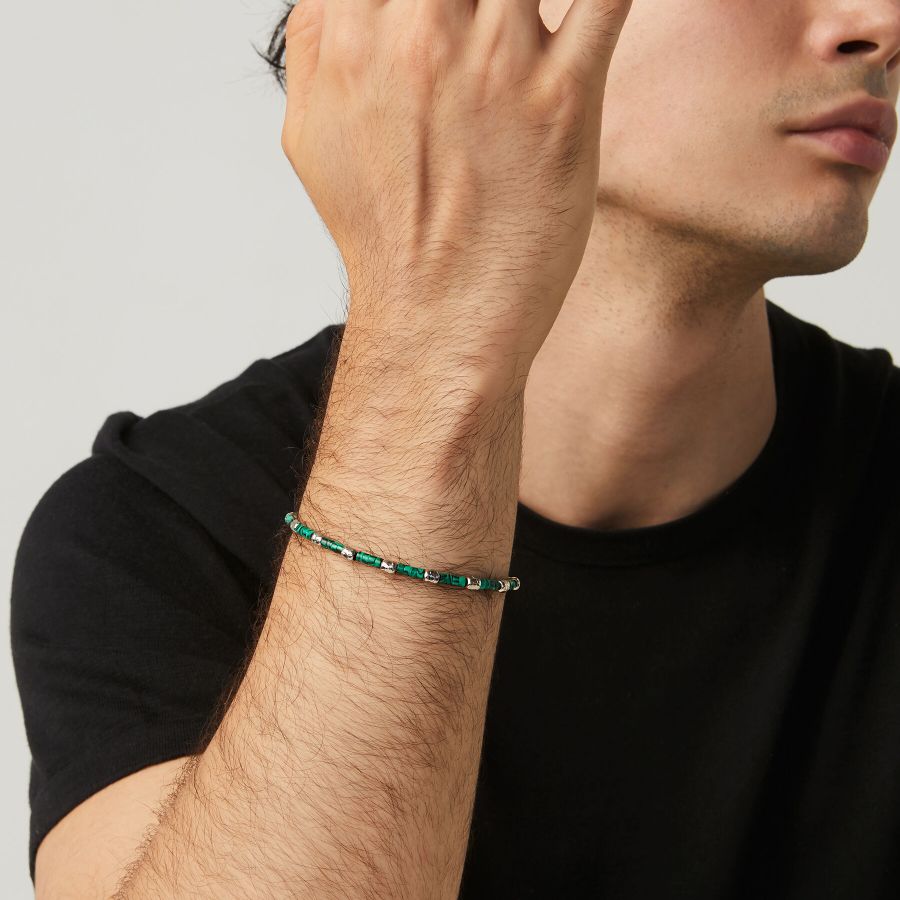 Bracciale Uomo Giovanni Raspini Argento 925 Biglie Malachite Verde 11360L