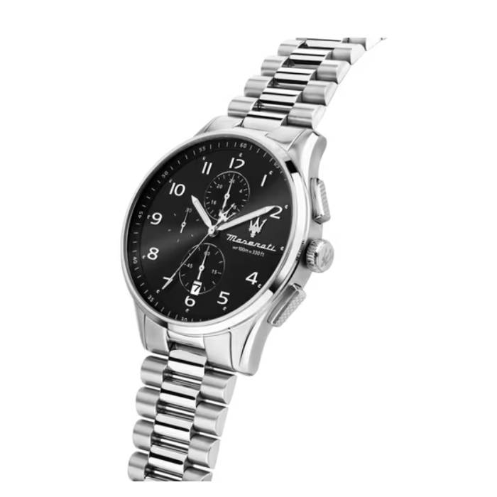 Orologio Uomo Maserati Sorpasso Acciaio Satinato Lucido Quarzo Nero Crono Data R8873624007