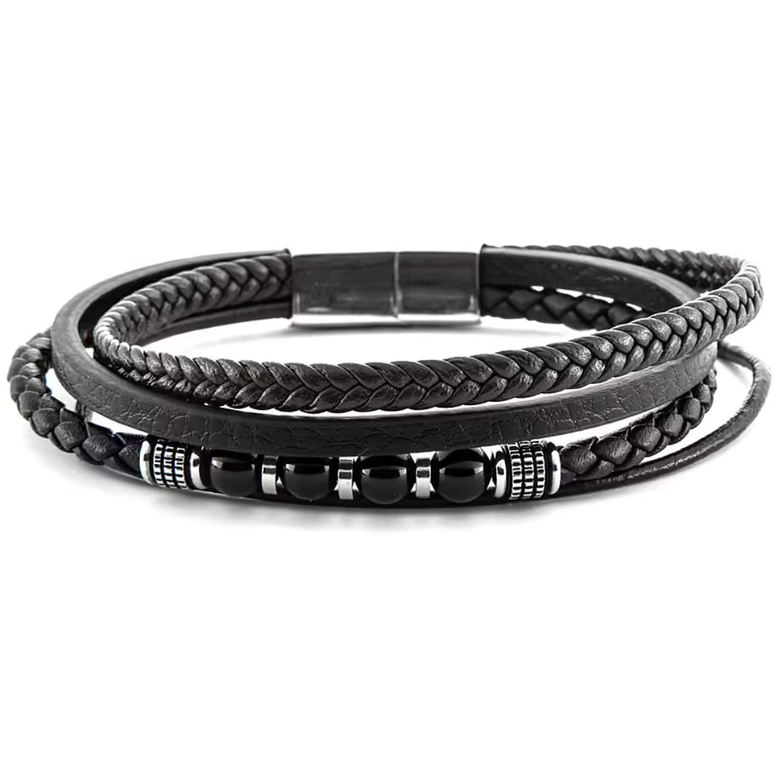 Bracciale Uomo 4US Cesare Paciotti Acciaio Cuoio nero e marrone Intrecciato e liscio Semirigido 4UBR6389