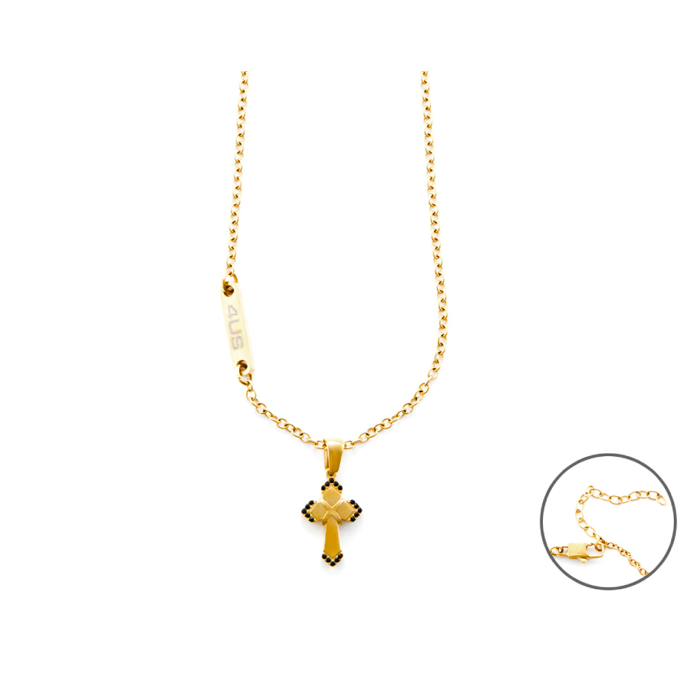 Collana Uomo 4US Cesare Paciotti Rollò Croce Acciaio Dorato Zirconi Neri 4UCL5948