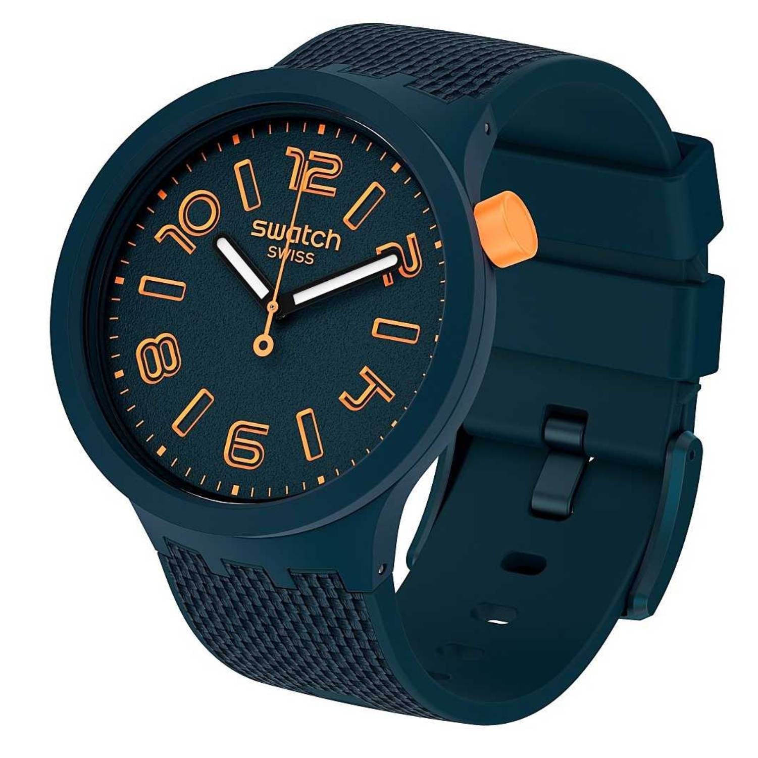 Orologio Uomo Gomma Swatch Big Bold Quarzo Solo Tempo Blu Arancione SO27N107
