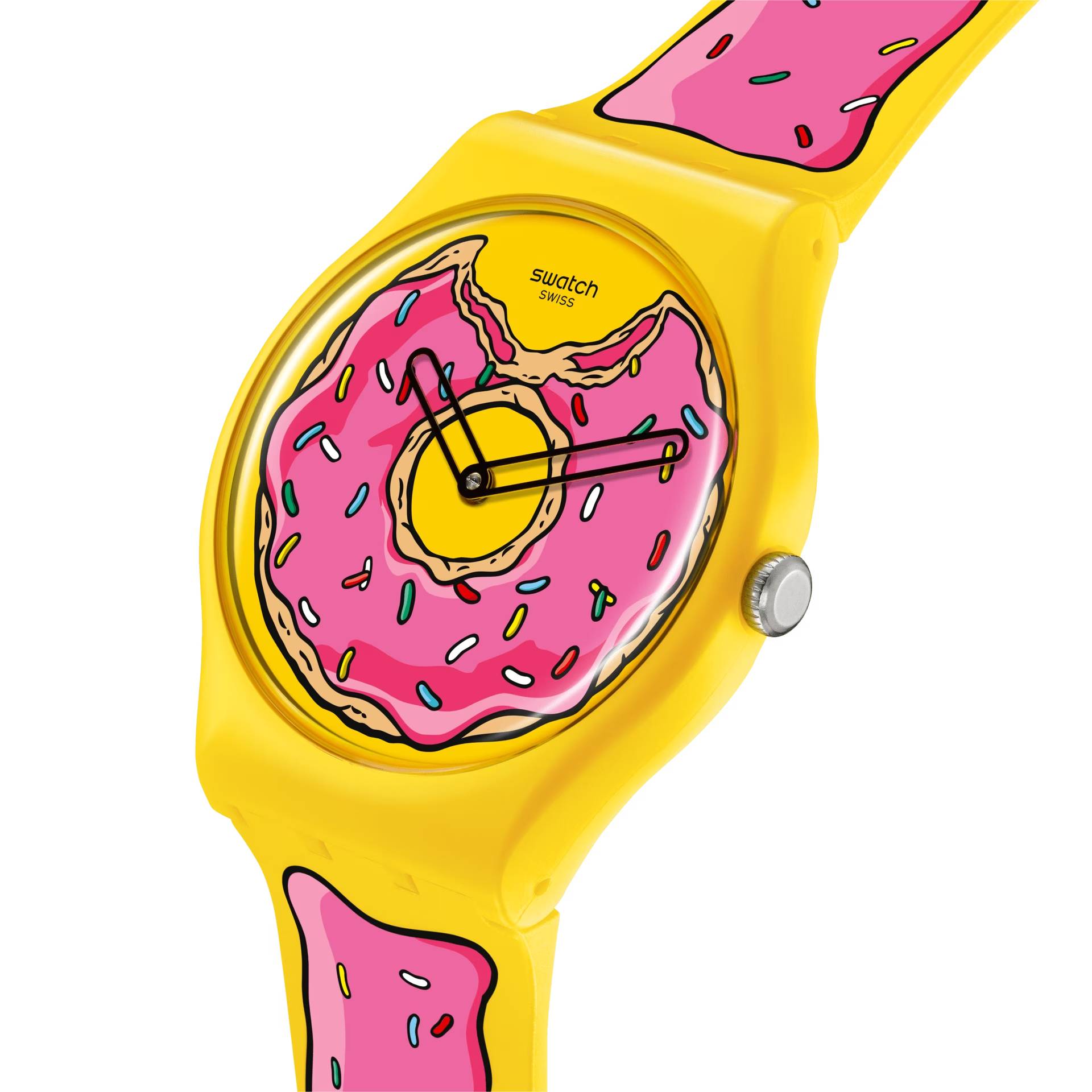 Orologio Unisex Swatch The Simpson Ciambella Homer Quarzo Solo Tempo Giallo SO29Z134