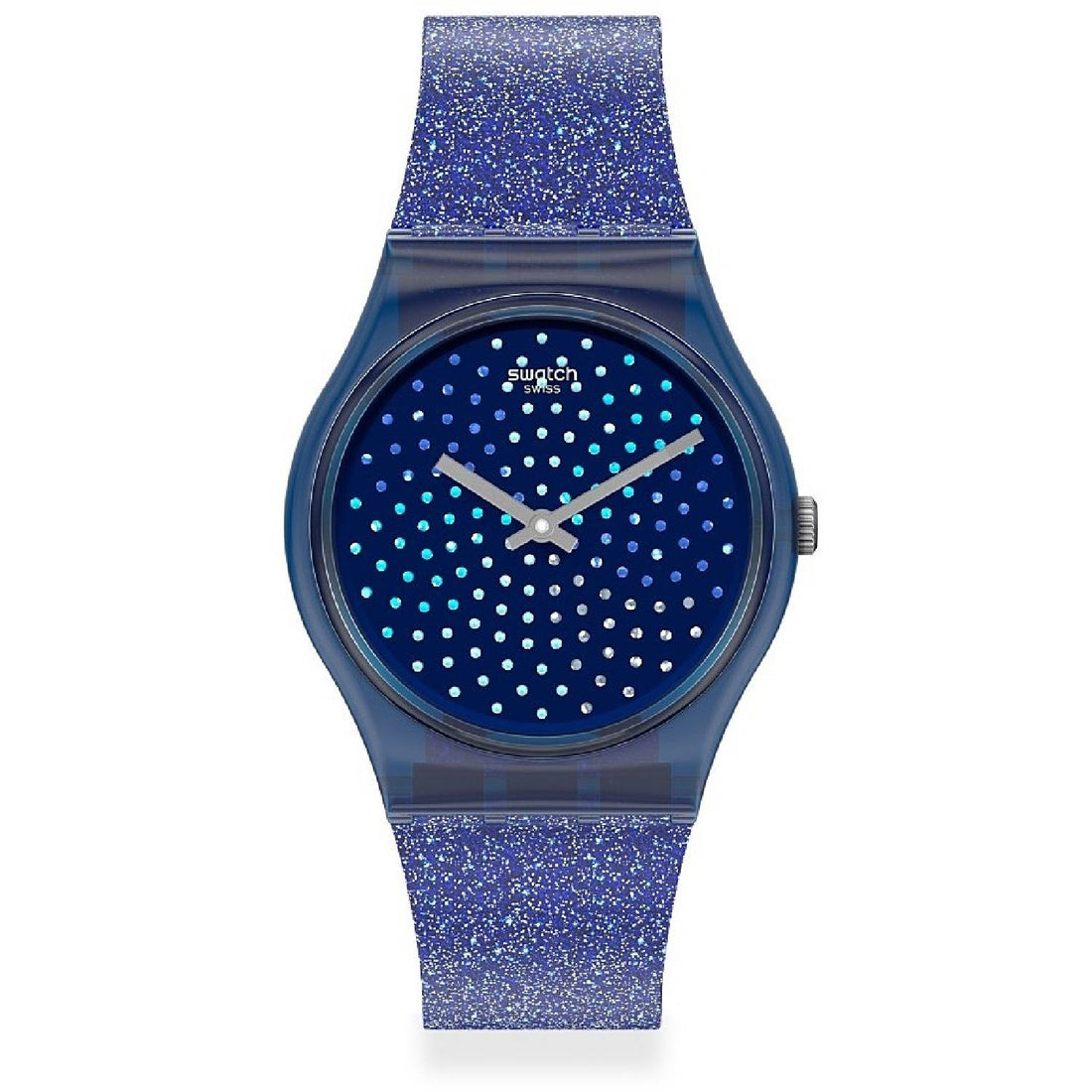 Orologio Donna Gomma Silicone Swatch Quarzo Solo Tempo Glitterato Blu GN270